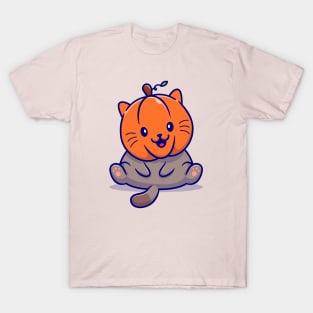 Cute Cat Pumpkin Cartoon T-Shirt